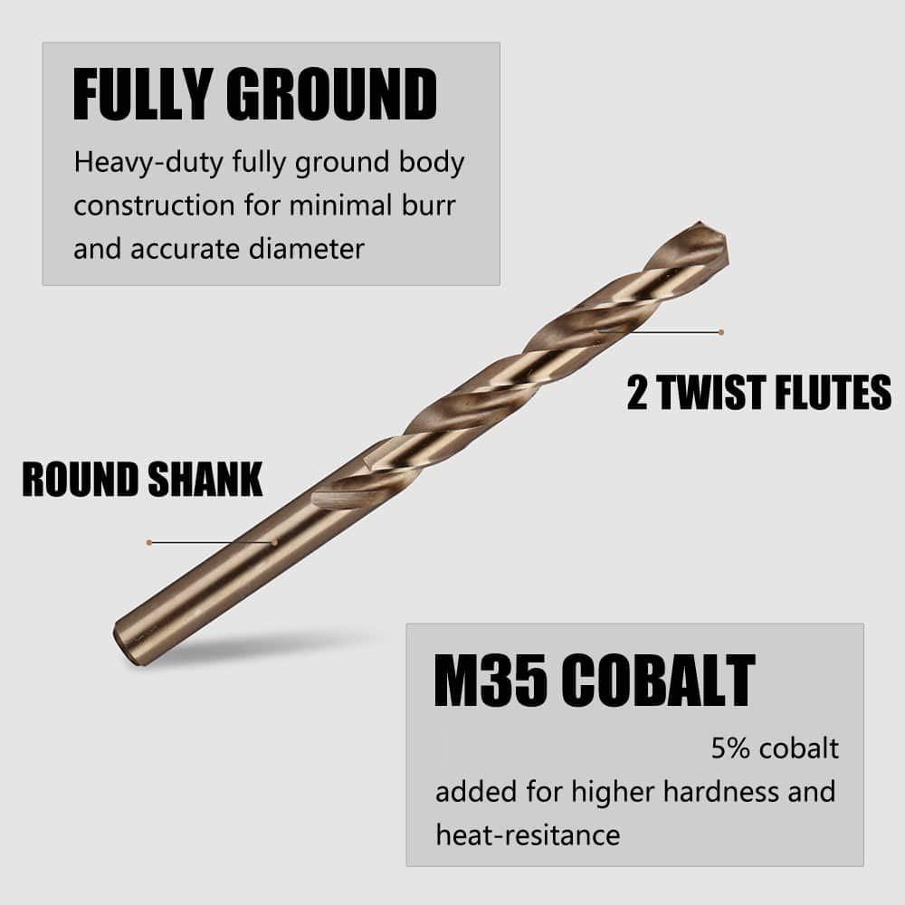 Socoje M35 Cobalt Drill Bit Set -Co Jobber Length Twist Drill Bits with Metal Case for Stainless Steel Wood Metal Drilling