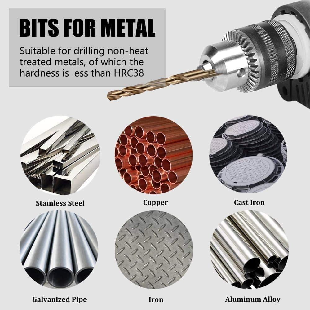 Socoje M35 Cobalt Drill Bit Set -Co Jobber Length Twist Drill Bits with Metal Case for Stainless Steel Wood Metal Drilling