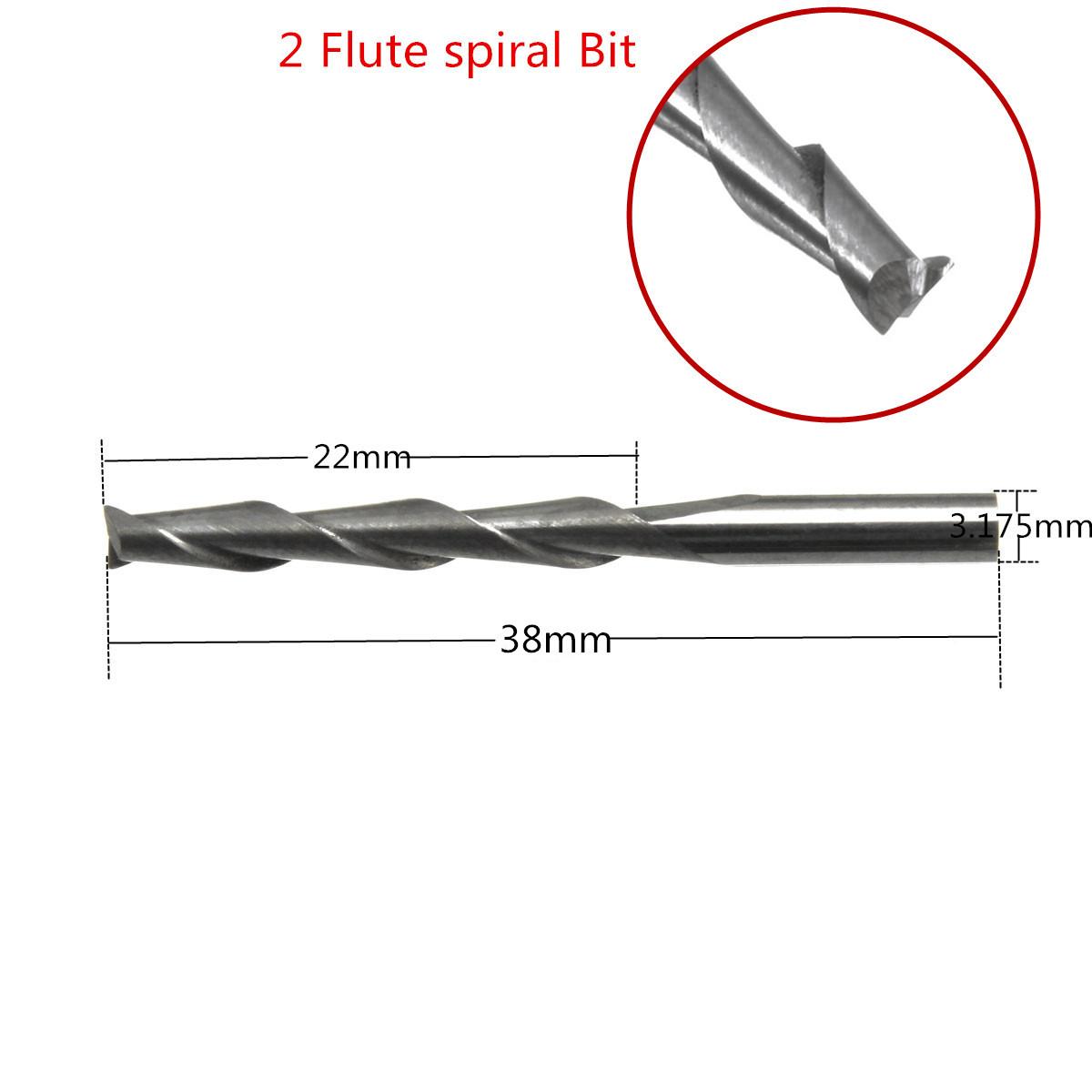 3.175mm Carbide CNC 2 Flute Spiral Bits End Mill Router 22mm CEL Milling Cutter