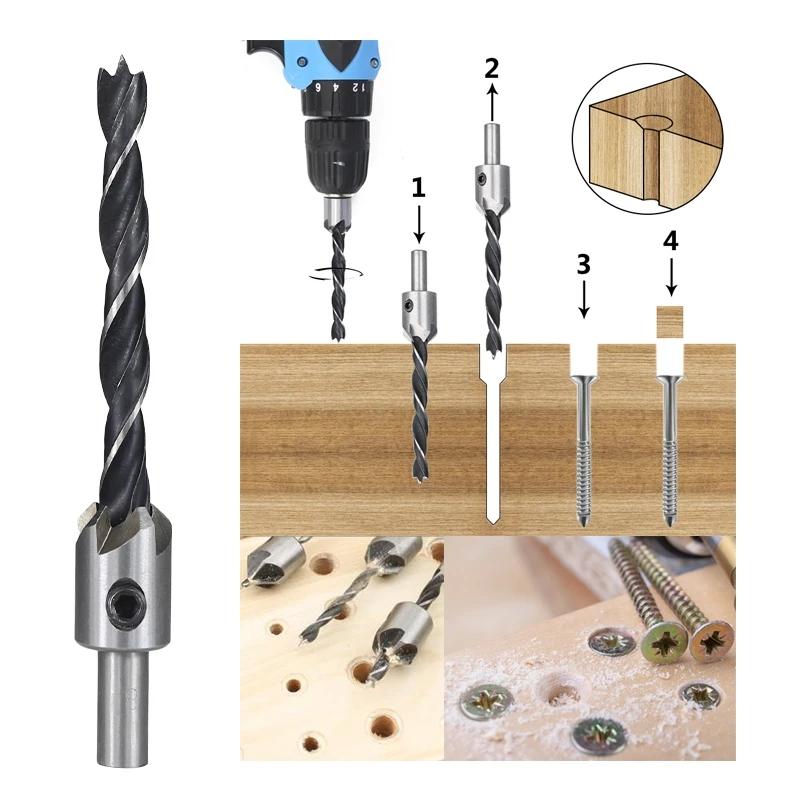 4pcs 3mm-6mm  Countersink Drill Bit Set Reamer Woodworking Chamfer Drill Counterbore Pliot Hole Cutter Screw Hole Drill