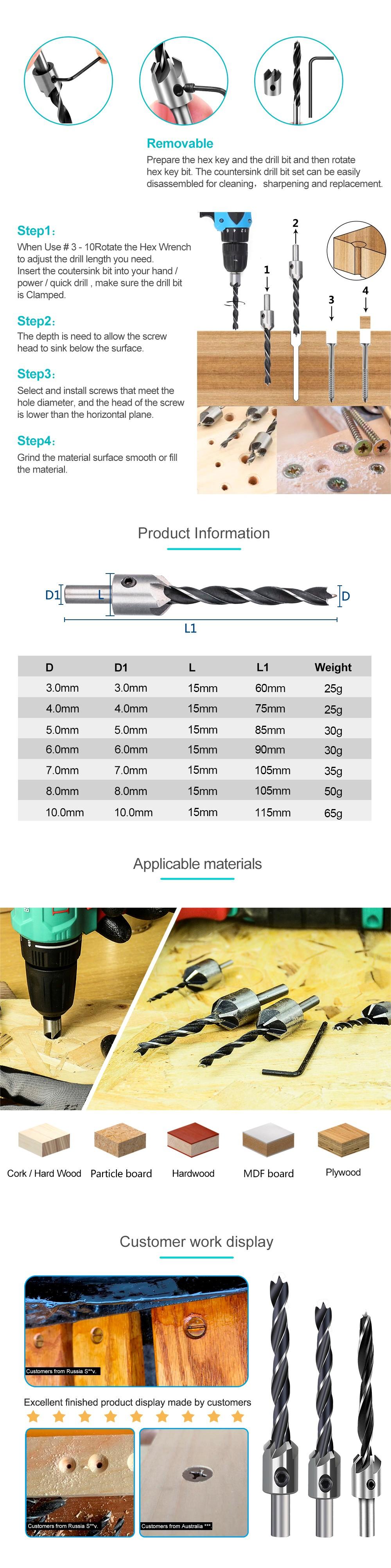 4pcs 3mm-6mm  Countersink Drill Bit Set Reamer Woodworking Chamfer Drill Counterbore Pliot Hole Cutter Screw Hole Drill