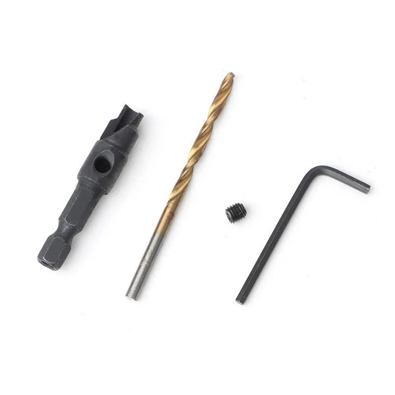 5PCS Countersink Drill Bit Set +1PC Wrench Wood Tools Carpentry Woodworking Drill Bit Pilot Holes Hex Shank Screw Size #5 #6 #8 #10 #12