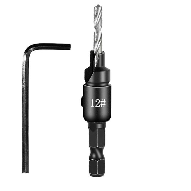 5PCS Countersink Drill Bit Set +1PC Wrench Wood Tools Carpentry Woodworking Drill Bit Pilot Holes Hex Shank Screw Size #5 #6 #8 #10 #12