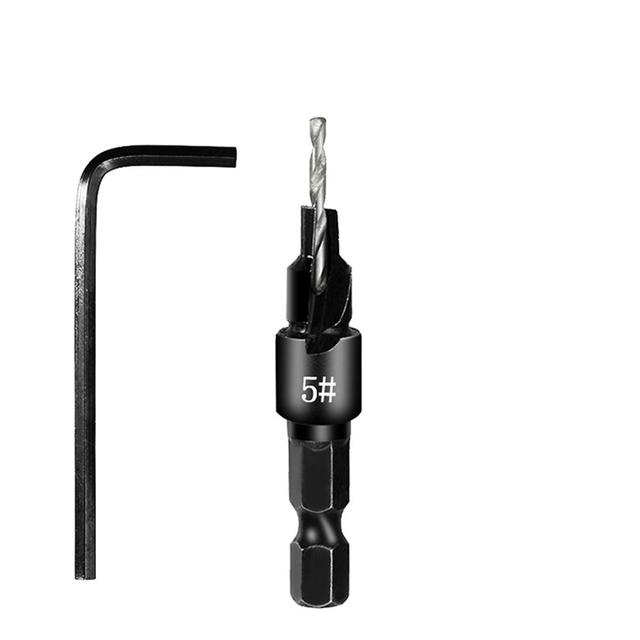 5PCS Countersink Drill Bit Set +1PC Wrench Wood Tools Carpentry Woodworking Drill Bit Pilot Holes Hex Shank Screw Size #5 #6 #8 #10 #12