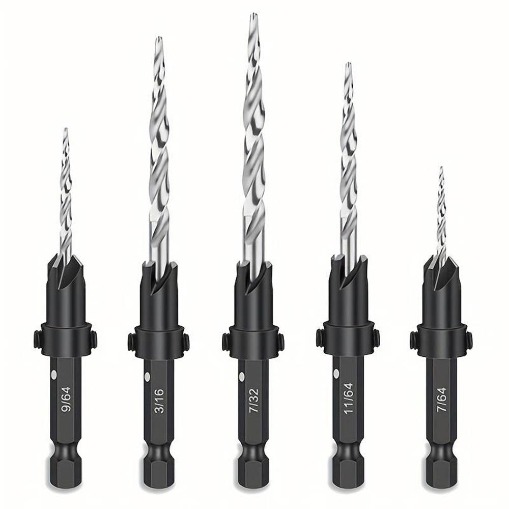 5PCS Countersink Set Countersink  Conical Countersink With 1 Hex Wrench Woodworking Countersink Bit