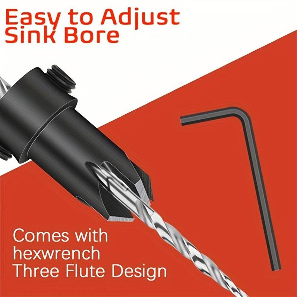 5PCS Countersink Set Countersink  Conical Countersink With 1 Hex Wrench Woodworking Countersink Bit
