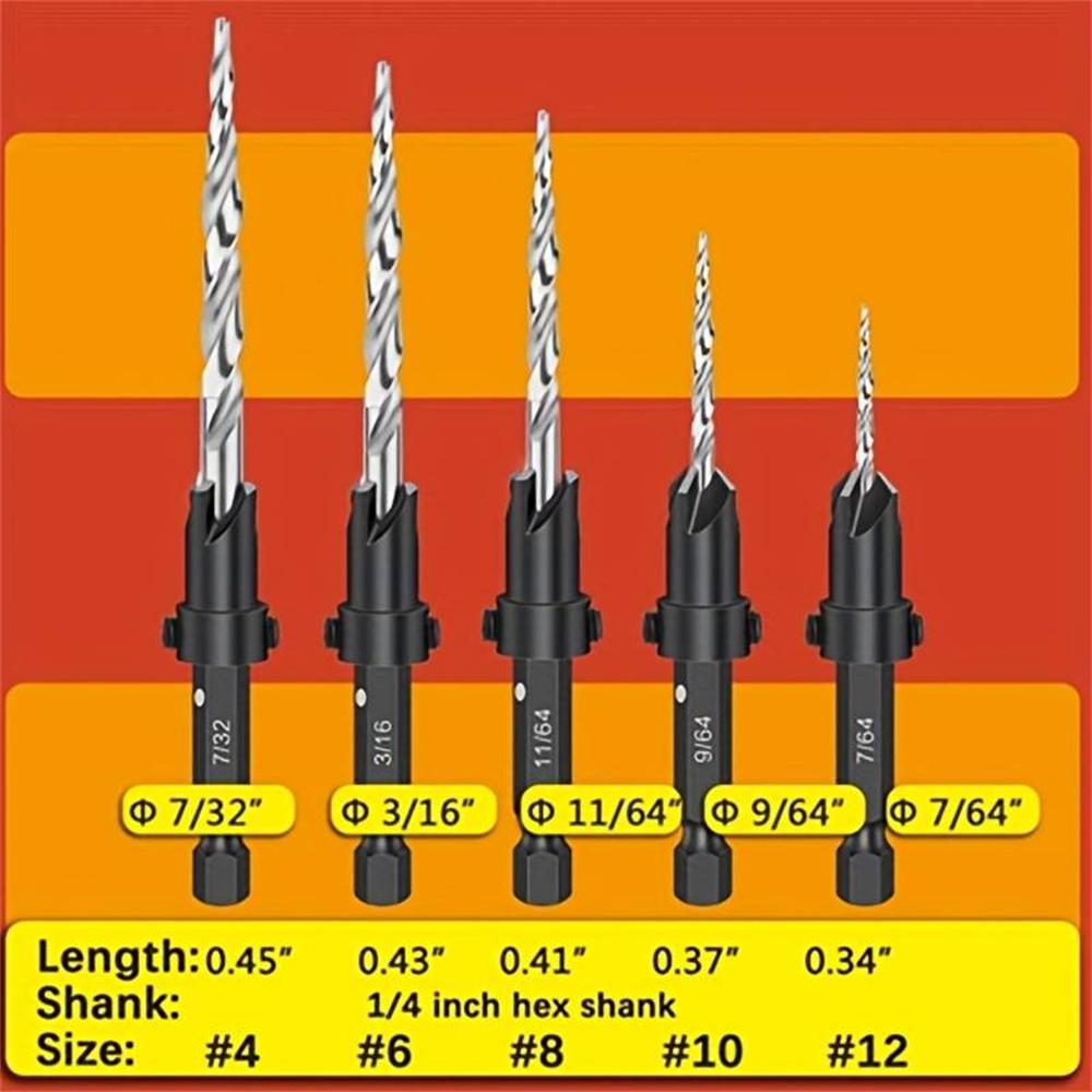 5PCS Countersink Set Countersink  Conical Countersink With 1 Hex Wrench Woodworking Countersink Bit