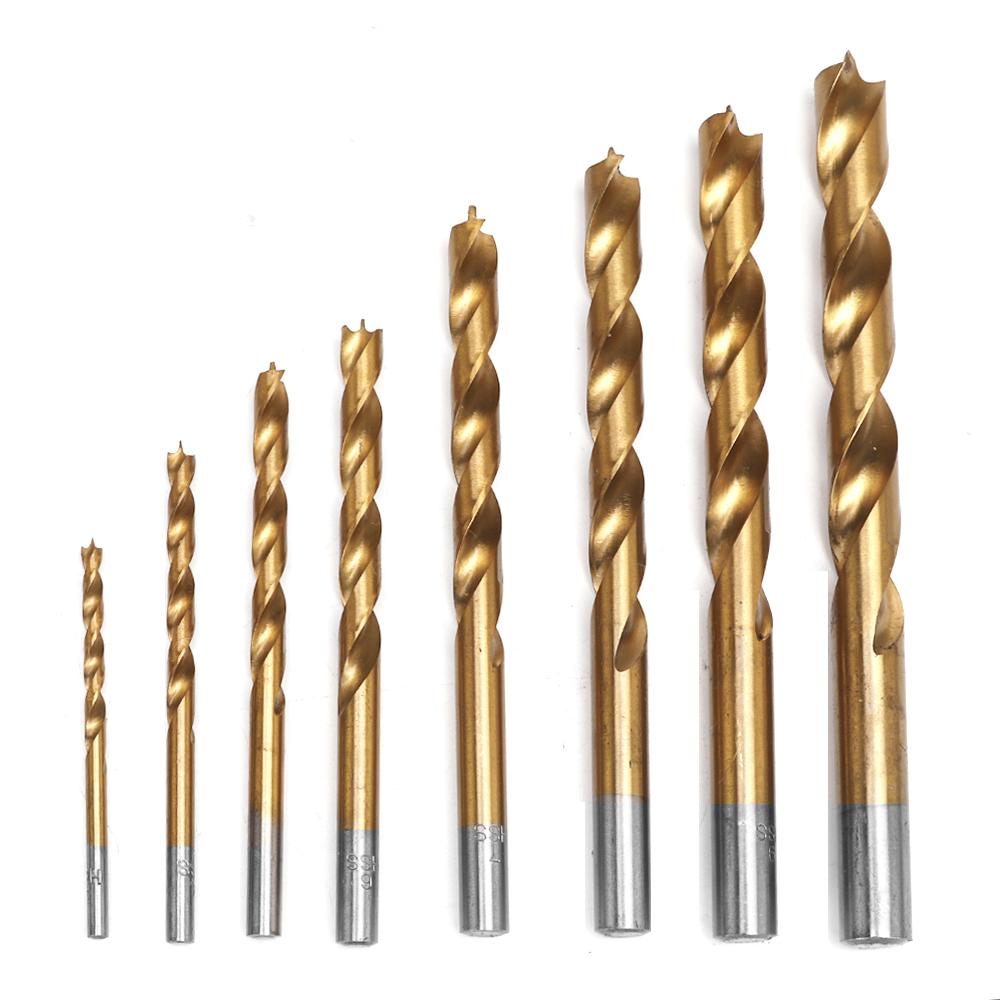 7/8Pcs 3-10mm Round Shank Titanium Coated Countersink Drill Bit Set Replacement Three Point Drill Set Carpentry Boring Tool Woodworking Tool