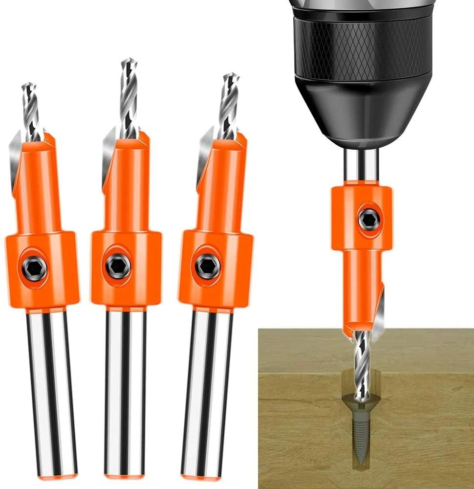 7PCS 8/10mm Shank  Woodworking Step Drill Countersink Router Bit Set Screw Extractor Remon Demolition for Wood Milling Cutter