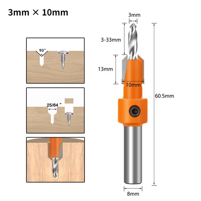 7PCS 8/10mm Shank  Woodworking Step Drill Countersink Router Bit Set Screw Extractor Remon Demolition for Wood Milling Cutter