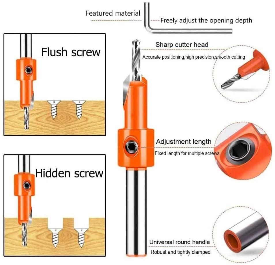 7PCS 8/10mm Shank  Woodworking Step Drill Countersink Router Bit Set Screw Extractor Remon Demolition for Wood Milling Cutter