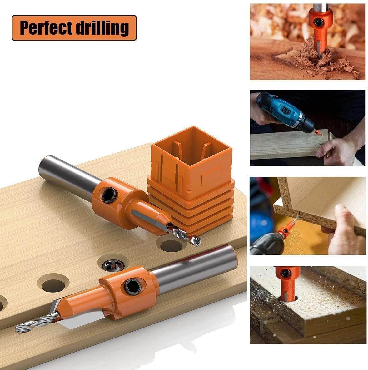 7PCS 8/10mm Shank  Woodworking Step Drill Countersink Router Bit Set Screw Extractor Remon Demolition for Wood Milling Cutter