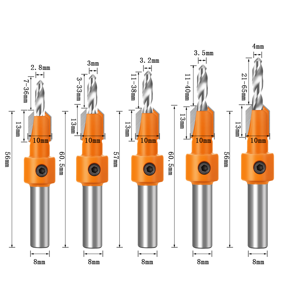 7PCS 8/10mm Shank  Woodworking Step Drill Countersink Router Bit Set Screw Extractor Remon Demolition for Wood Milling Cutter