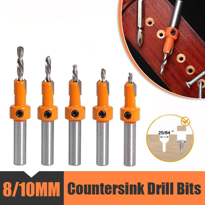 7PCS 8/10mm Shank  Woodworking Step Drill Countersink Router Bit Set Screw Extractor Remon Demolition for Wood Milling Cutter