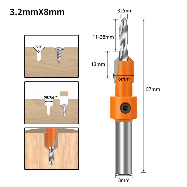 7PCS 8/10mm Shank  Woodworking Step Drill Countersink Router Bit Set Screw Extractor Remon Demolition for Wood Milling Cutter