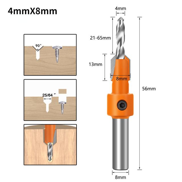 7PCS 8/10mm Shank  Woodworking Step Drill Countersink Router Bit Set Screw Extractor Remon Demolition for Wood Milling Cutter