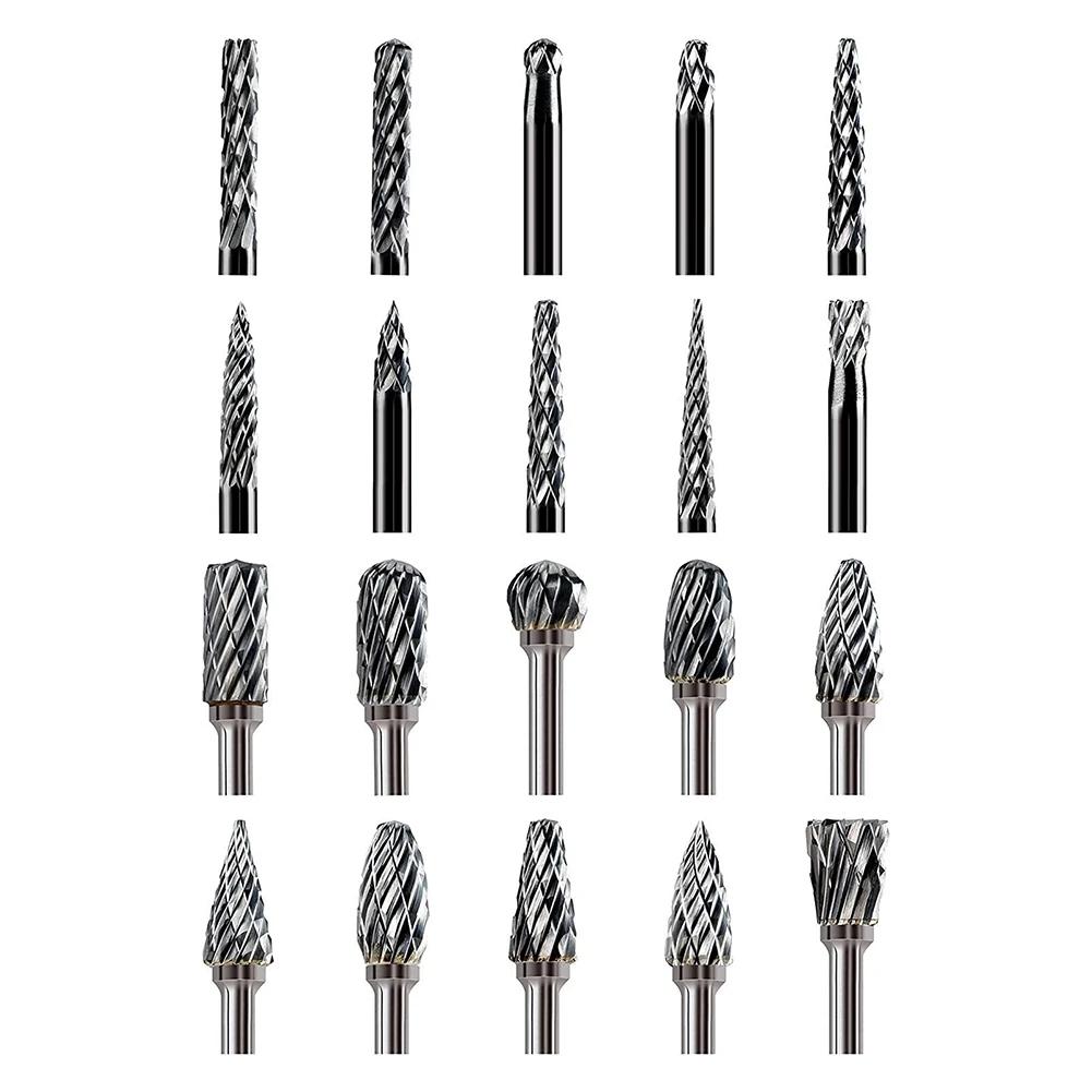 Carbide Burr Set Compatible with Dremel 1/8 Shank 20PCS Die Grinder Rotary Tool Rasp Wood Carving Bits Accessories