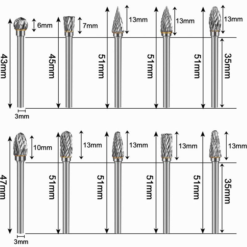 Carbide Burr Set Compatible with Dremel 1/8 Shank 20PCS Die Grinder Rotary Tool Rasp Wood Carving Bits Accessories