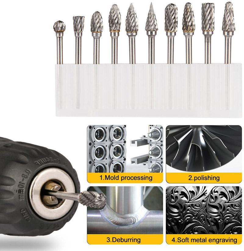 Carbide Burr Set Compatible with Dremel 1/8 Shank 20PCS Die Grinder Rotary Tool Rasp Wood Carving Bits Accessories