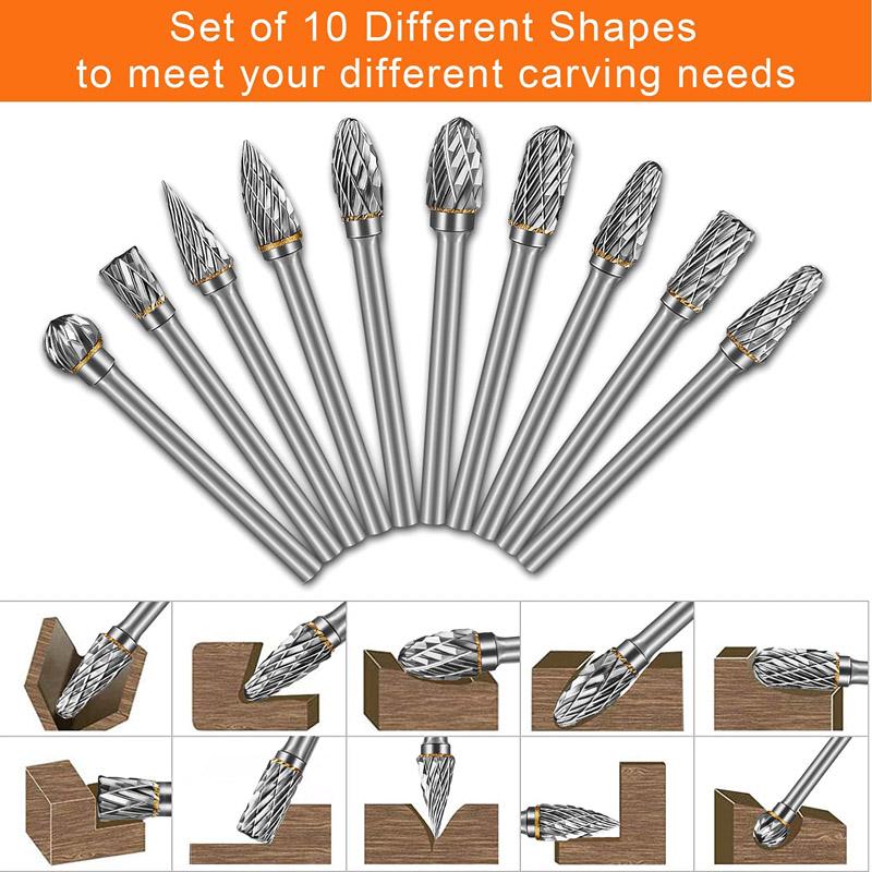 Carbide Burr Set Compatible with Dremel 1/8 Shank 20PCS Die Grinder Rotary Tool Rasp Wood Carving Bits Accessories