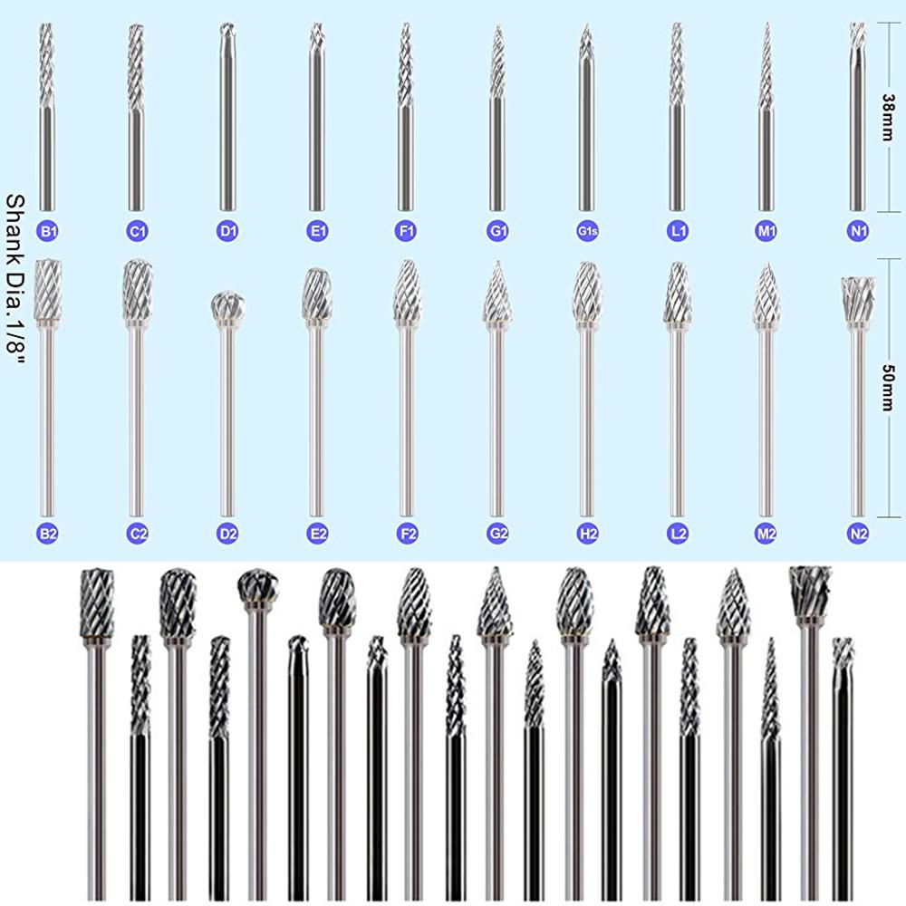 Carbide Burr Set Compatible with Dremel 1/8 Shank 20PCS Die Grinder Rotary Tool Rasp Wood Carving Bits Accessories
