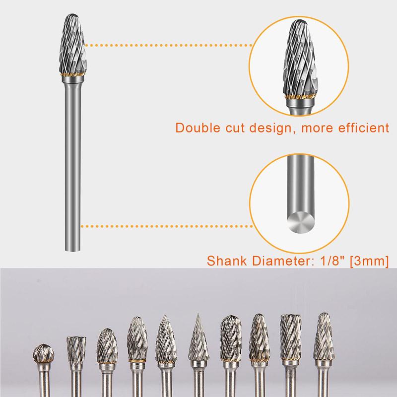 Carbide Burr Set Compatible with Dremel 1/8 Shank 20PCS Die Grinder Rotary Tool Rasp Wood Carving Bits Accessories