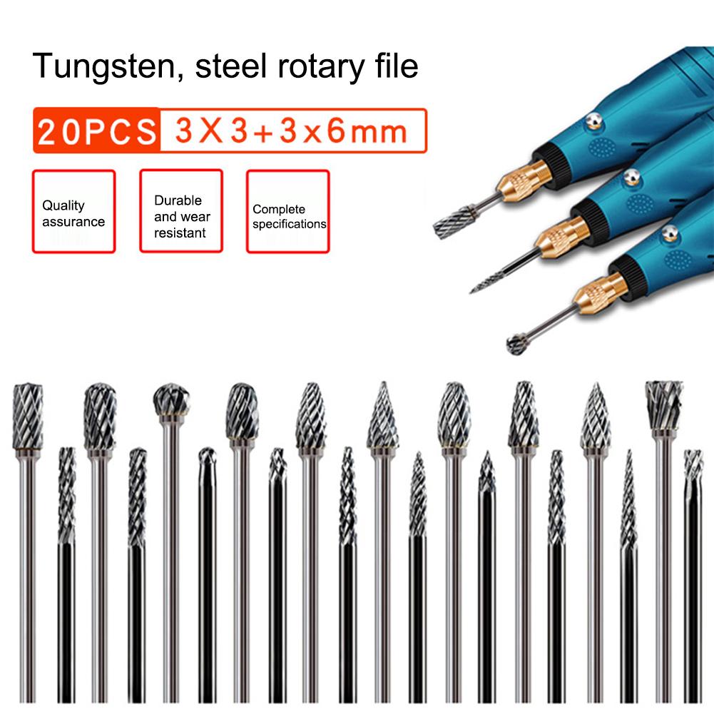 Carbide Burr Set Compatible with Dremel 1/8 Shank 20PCS Die Grinder Rotary Tool Rasp Wood Carving Bits Accessories