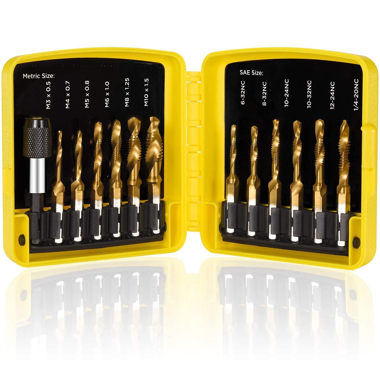 Socoje 13pcs M3-M10 Metric Screw Thread Tap Drill Bits Set Hex Shank Drill Bit Screw Compound Tap Hand Tools with Joint Rod