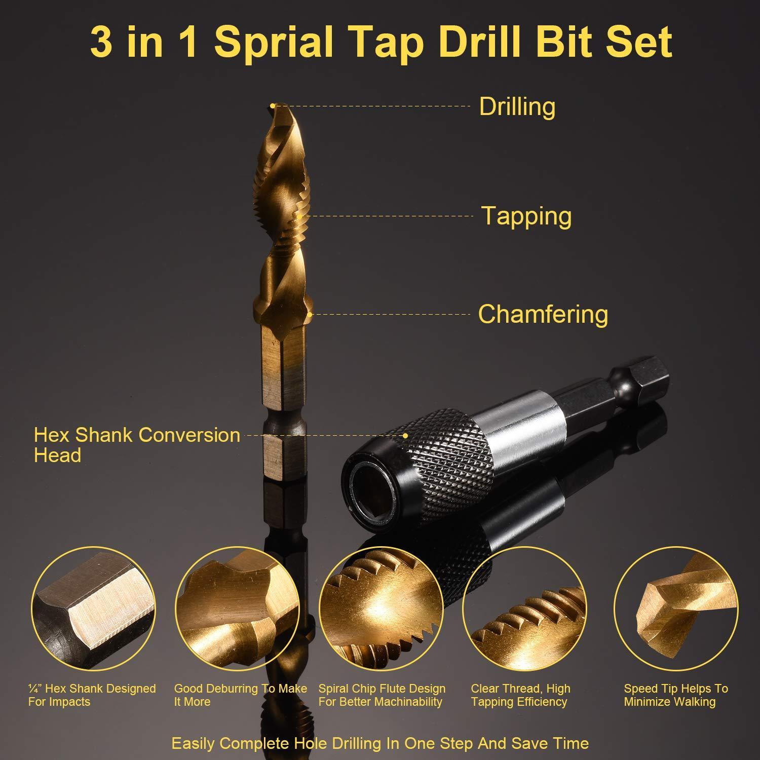 Socoje 13pcs M3-M10 Metric Screw Thread Tap Drill Bits Set Hex Shank Drill Bit Screw Compound Tap Hand Tools with Joint Rod