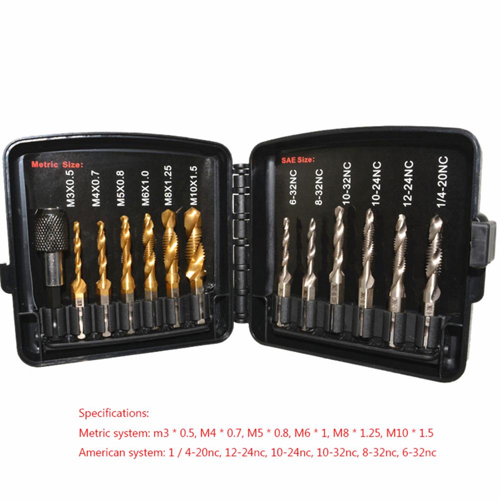 Socoje 13pcs M3-M10 Metric Screw Thread Tap Drill Bits Set Hex Shank Drill Bit Screw Compound Tap Hand Tools with Joint Rod
