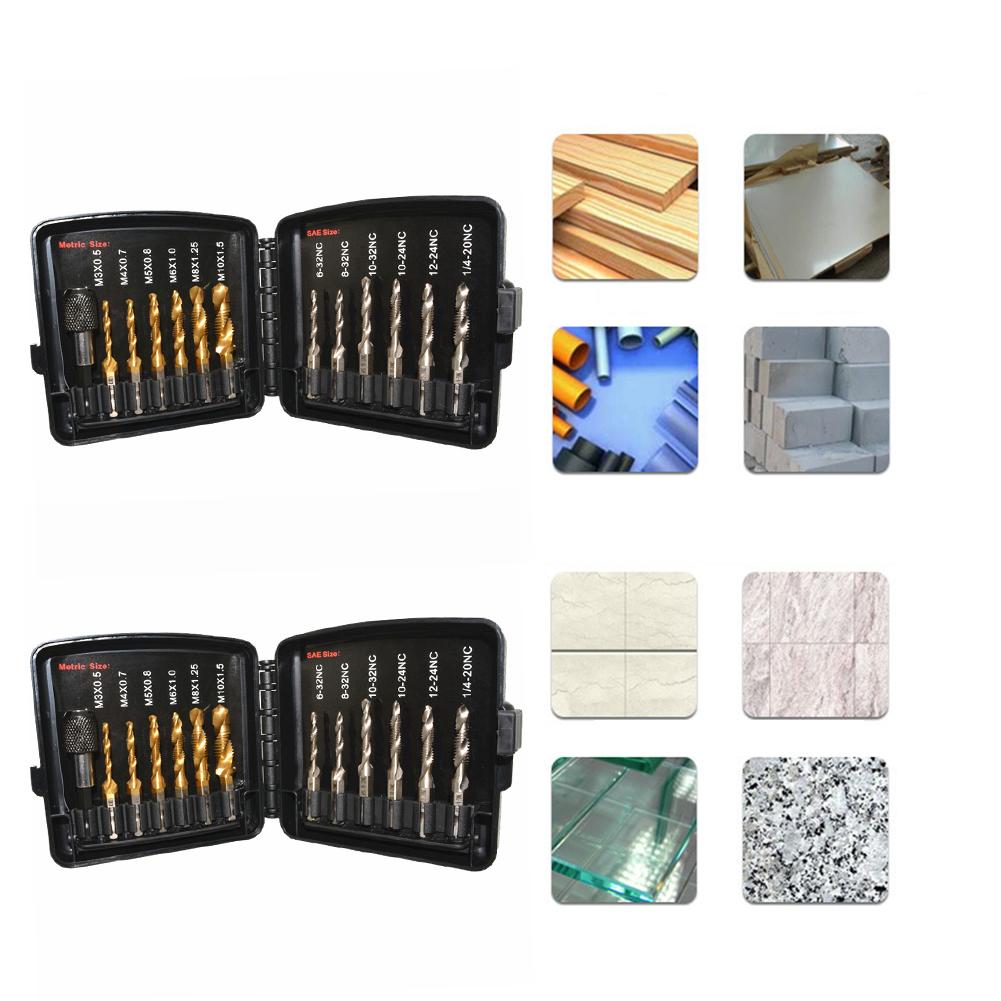 Socoje 13pcs M3-M10 Metric Screw Thread Tap Drill Bits Set Hex Shank Drill Bit Screw Compound Tap Hand Tools with Joint Rod