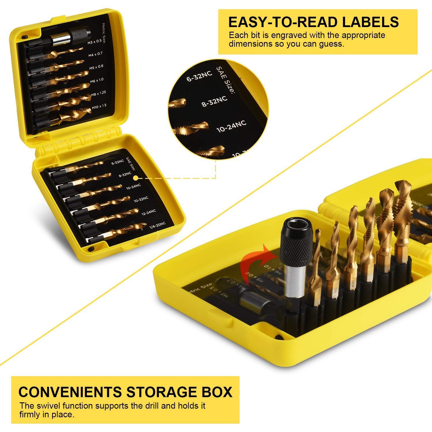Socoje 13pcs M3-M10 Metric Screw Thread Tap Drill Bits Set Hex Shank Drill Bit Screw Compound Tap Hand Tools with Joint Rod