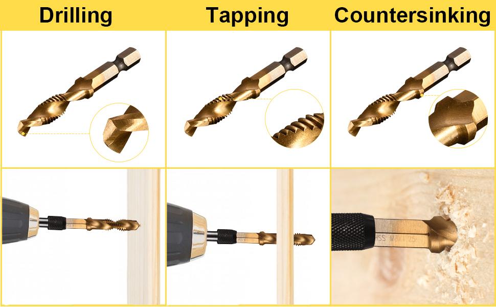 Socoje 13pcs M3-M10 Metric Screw Thread Tap Drill Bits Set Hex Shank Drill Bit Screw Compound Tap Hand Tools with Joint Rod