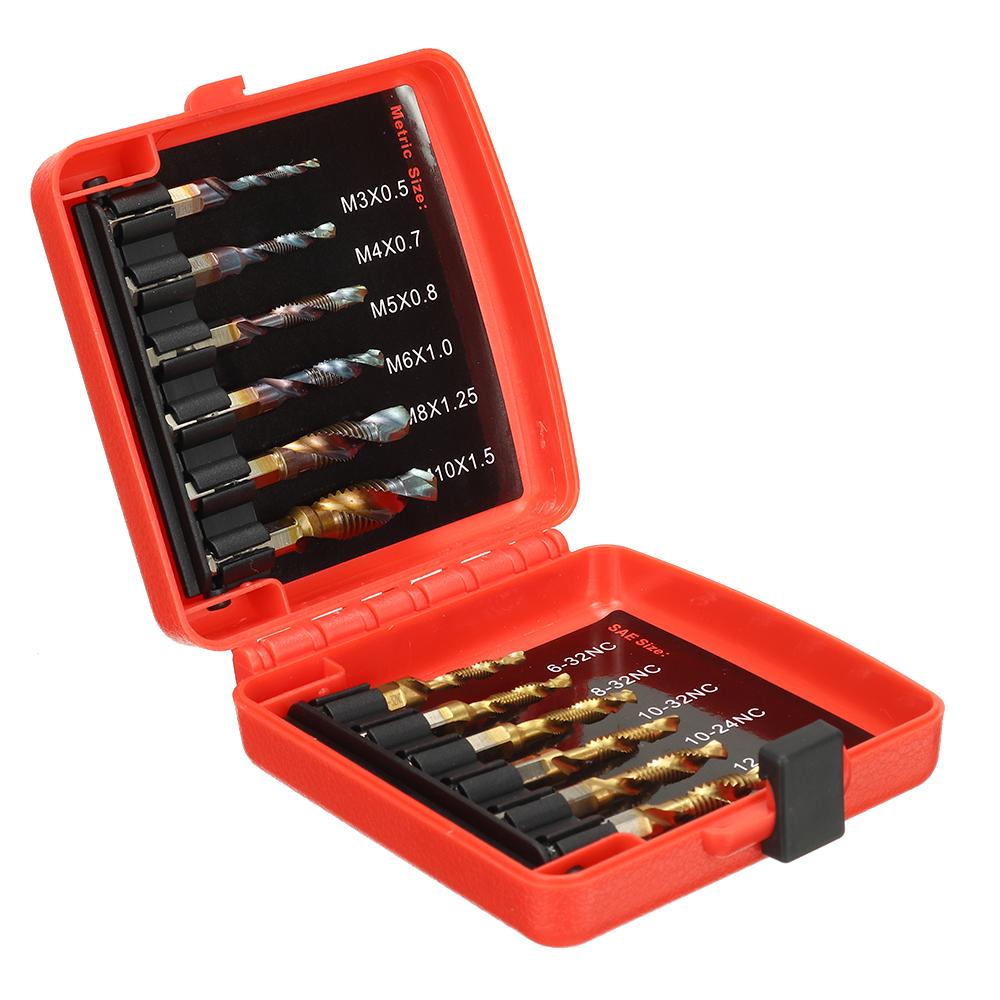Socoje 13pcs M3-M10 Metric Screw Thread Tap Drill Bits Set Hex Shank Drill Bit Screw Compound Tap Hand Tools with Joint Rod