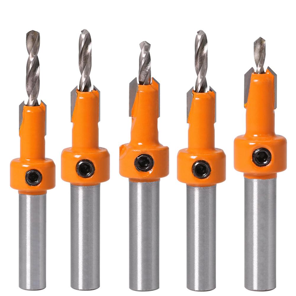 Socoje 5Pcs Carbide Tip 8mm Shank  Woodworking Countersink Router Bit Set Screw Extractor Remon Demolition for Wood Milling Cutter