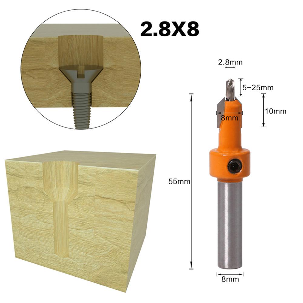 Socoje 5Pcs Carbide Tip 8mm Shank  Woodworking Countersink Router Bit Set Screw Extractor Remon Demolition for Wood Milling Cutter