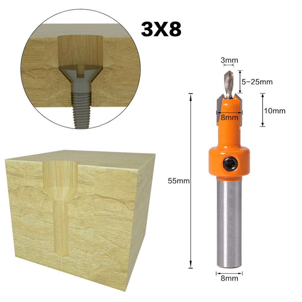 Socoje 5Pcs Carbide Tip 8mm Shank  Woodworking Countersink Router Bit Set Screw Extractor Remon Demolition for Wood Milling Cutter