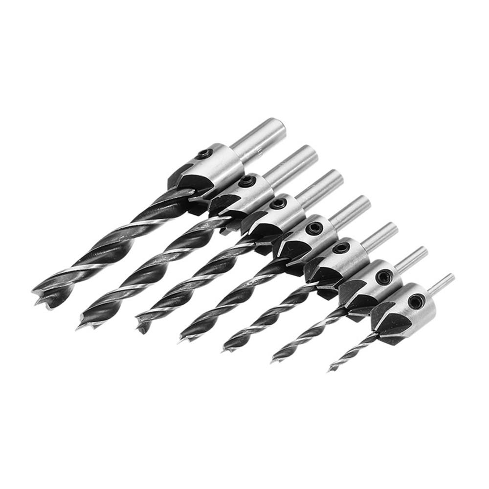 Socoje 7pcs  5 Flute Countersink Drill Bit Set Reamer Woodworking 3-10mm Chamfer Drill Bits