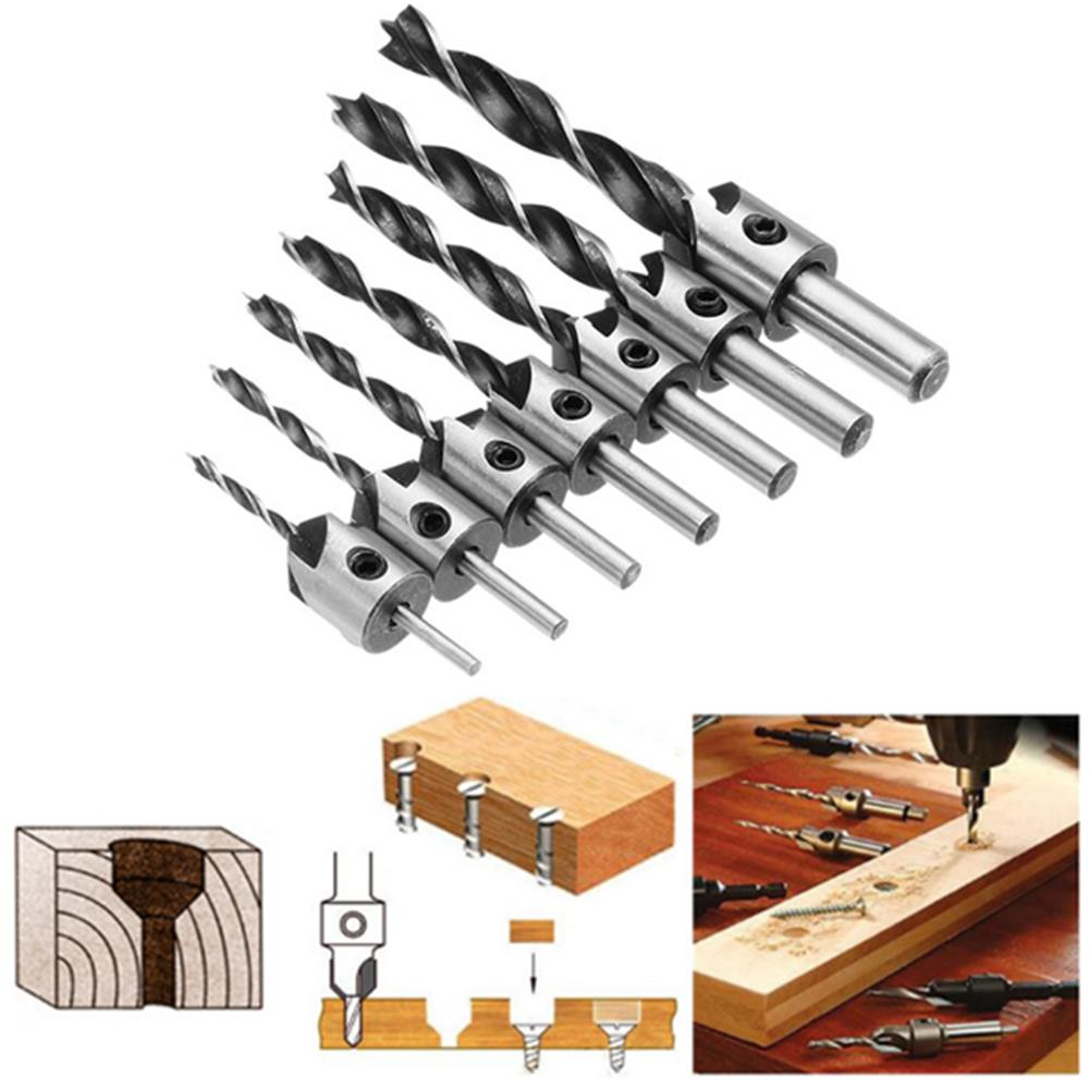 Socoje 7pcs  5 Flute Countersink Drill Bit Set Reamer Woodworking 3-10mm Chamfer Drill Bits