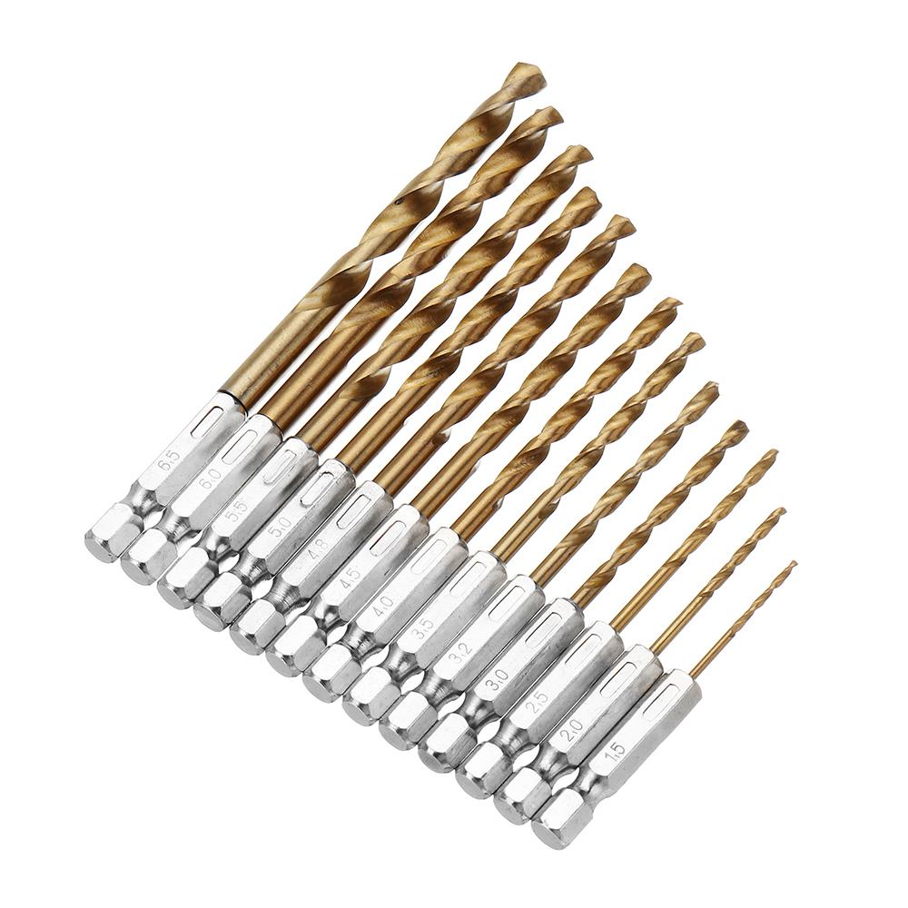 Socoje DB-T2 13pcs 1.5-6.5mm  Titanium Coated 1/4 Inch Hex Shank Twist Drill Bit Set