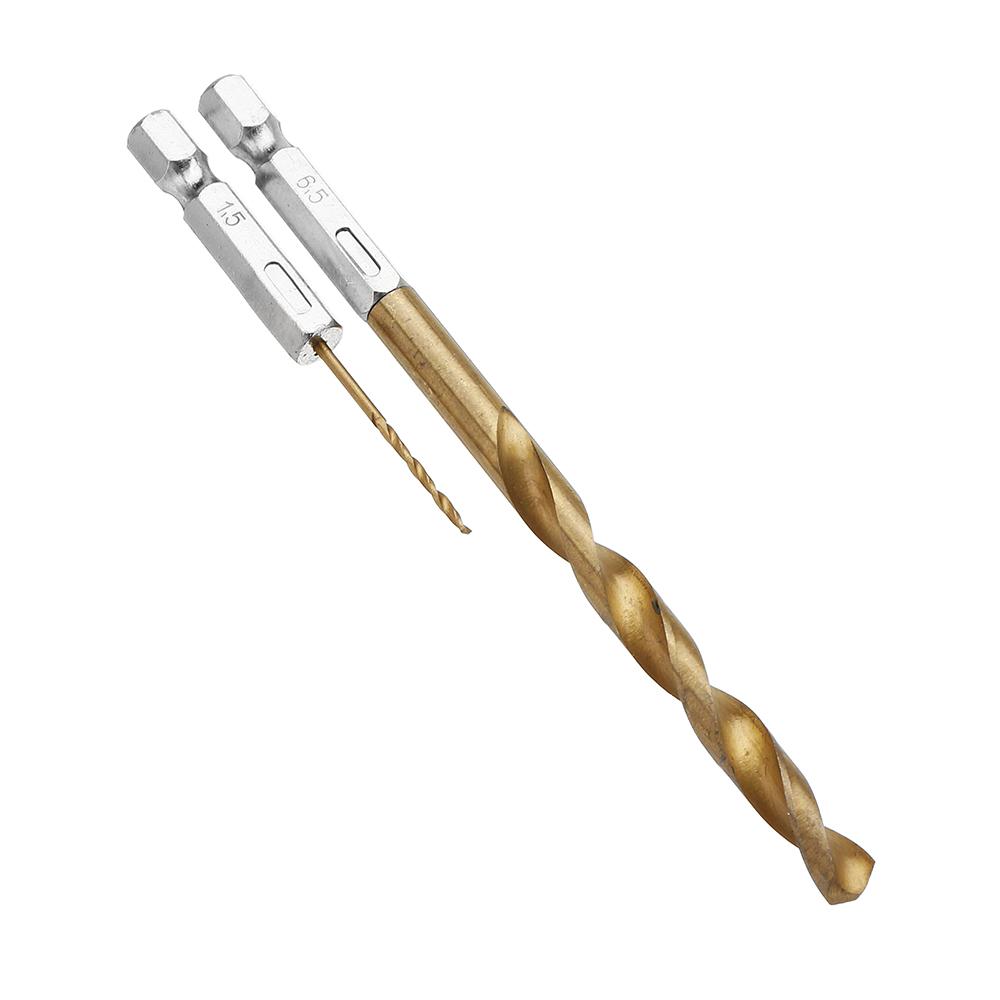 Socoje DB-T2 13pcs 1.5-6.5mm  Titanium Coated 1/4 Inch Hex Shank Twist Drill Bit Set