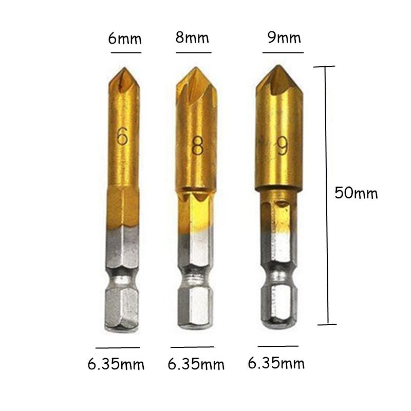 Hex Shank 5-blade Chamfer Countersunk Drill Bits Chamfering Knife Countersink Wood Plastics PVC Woodworking Hole Saw Kit Tool
