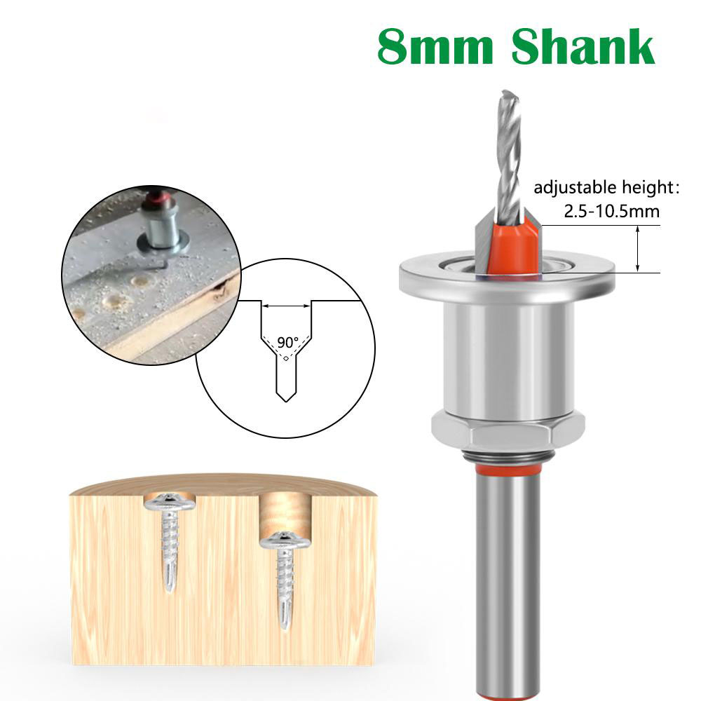5PCS 8mm Shank  Countersink Woodworking Router Bit set Milling Cutter Screw Extractor Remon Demolition