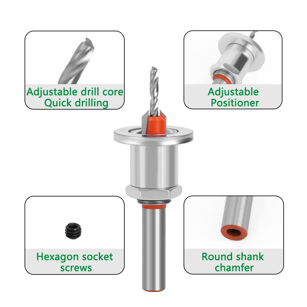 5PCS 8mm Shank  Countersink Woodworking Router Bit set Milling Cutter Screw Extractor Remon Demolition