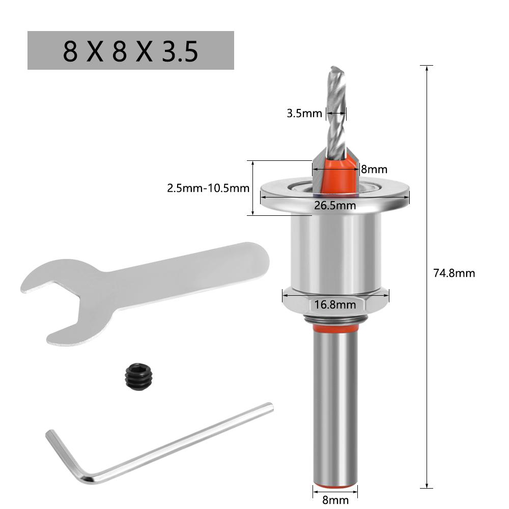5PCS 8mm Shank  Countersink Woodworking Router Bit set Milling Cutter Screw Extractor Remon Demolition