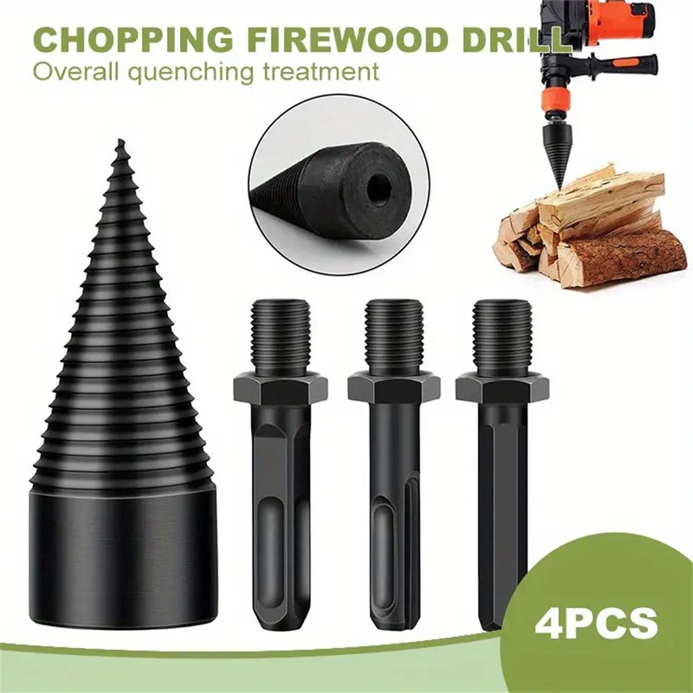 4PCS 32mm Black With Replaceable Handle Firewood Drill Bit Hand Electric Drill Electric Hammer Machine With Round Handle Square Handle Electric Tools
