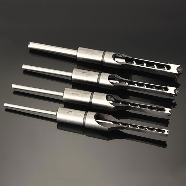 4PCS 6.35/7.94/9.5/12.7mm Woodworking Square Hole Drill Bit Mortising Chisel