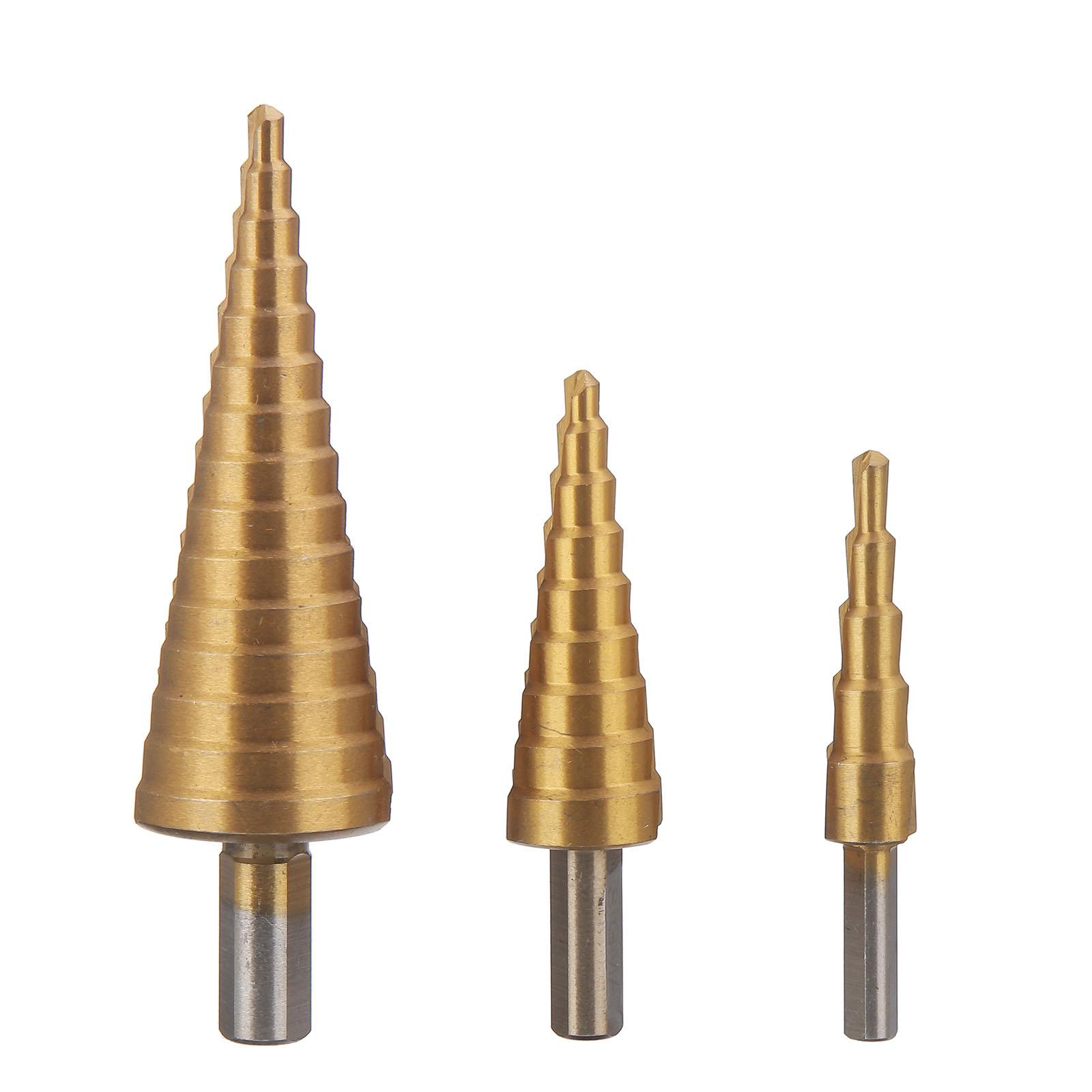 6PCs  Step Drill Bit Sets Straight Titanium Coated Cone Hole Cutter Automatic Center Punch Spiral Twist Saw Drill Bit