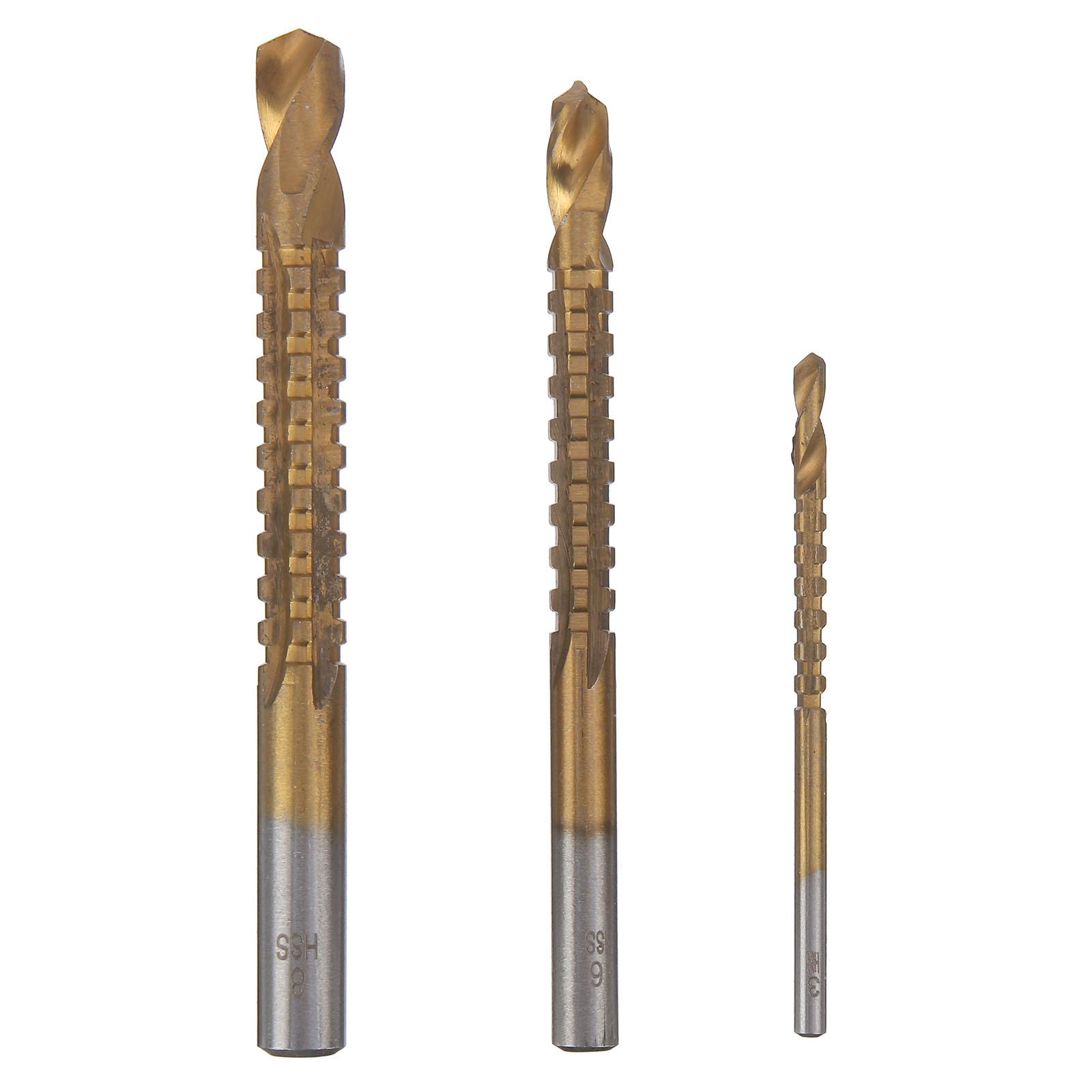 6PCs  Step Drill Bit Sets Straight Titanium Coated Cone Hole Cutter Automatic Center Punch Spiral Twist Saw Drill Bit