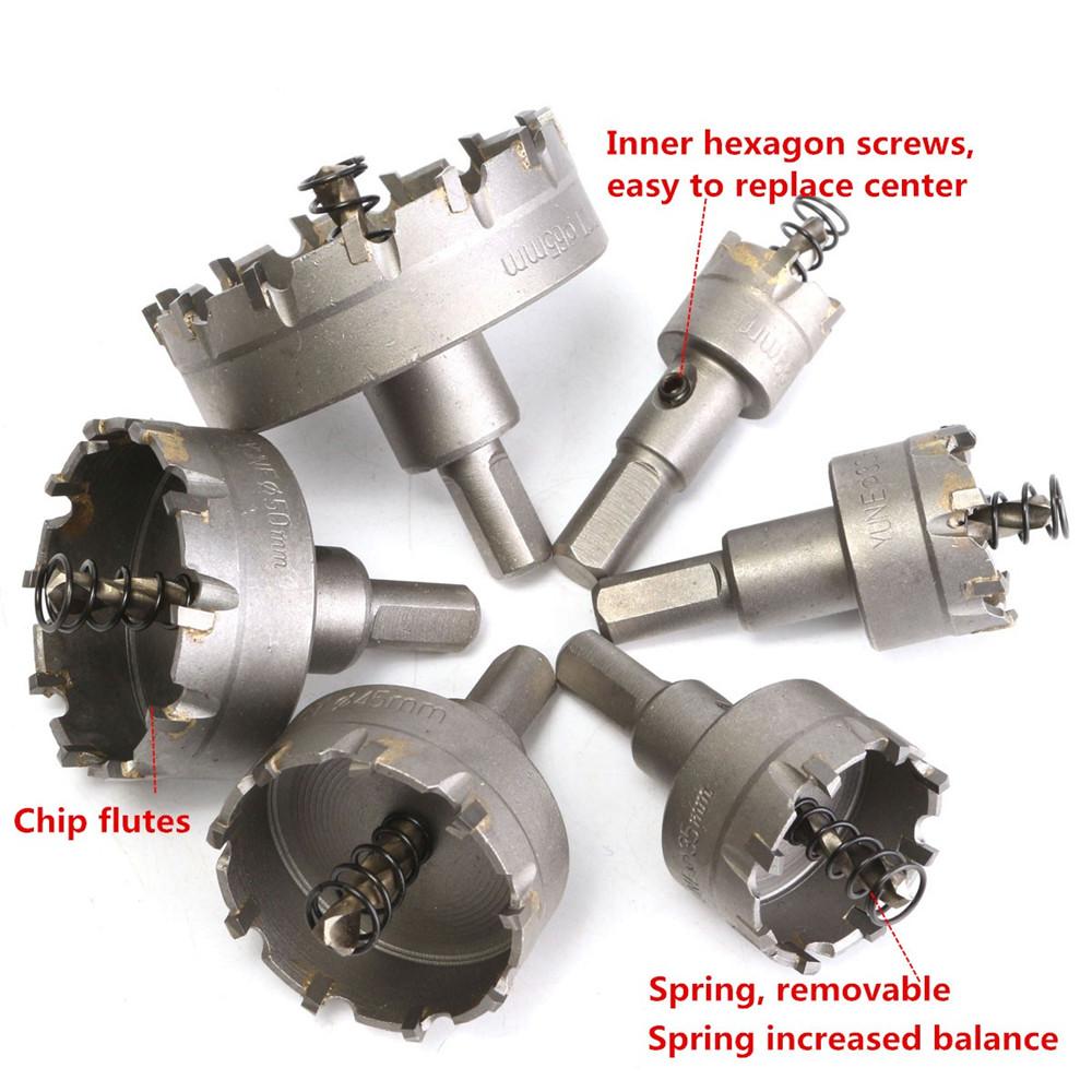 6pcs 22mm-65mm Stainless Steel Carbide Tip Metal Alloy Drill Bits Hole Saw Cutter Set